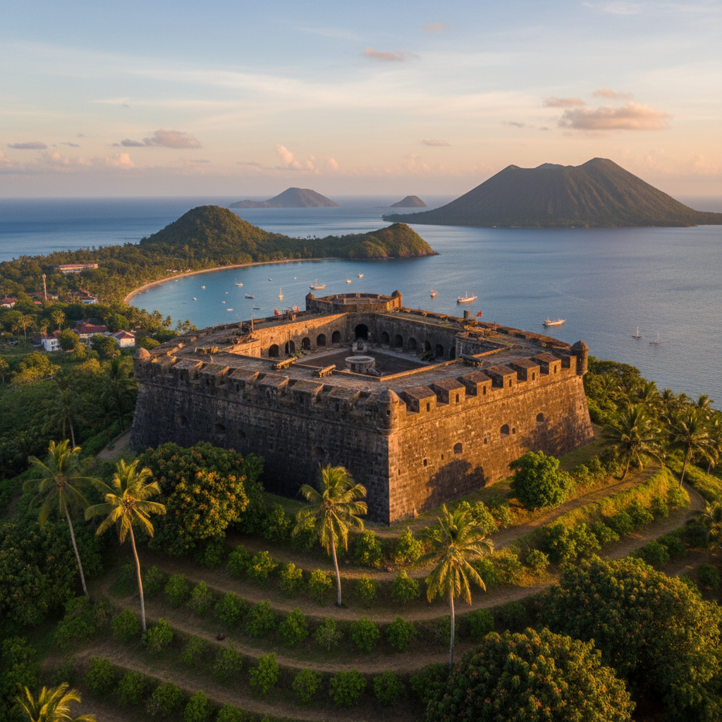 Fort Belgica overlooking Banda Neira town and harbor