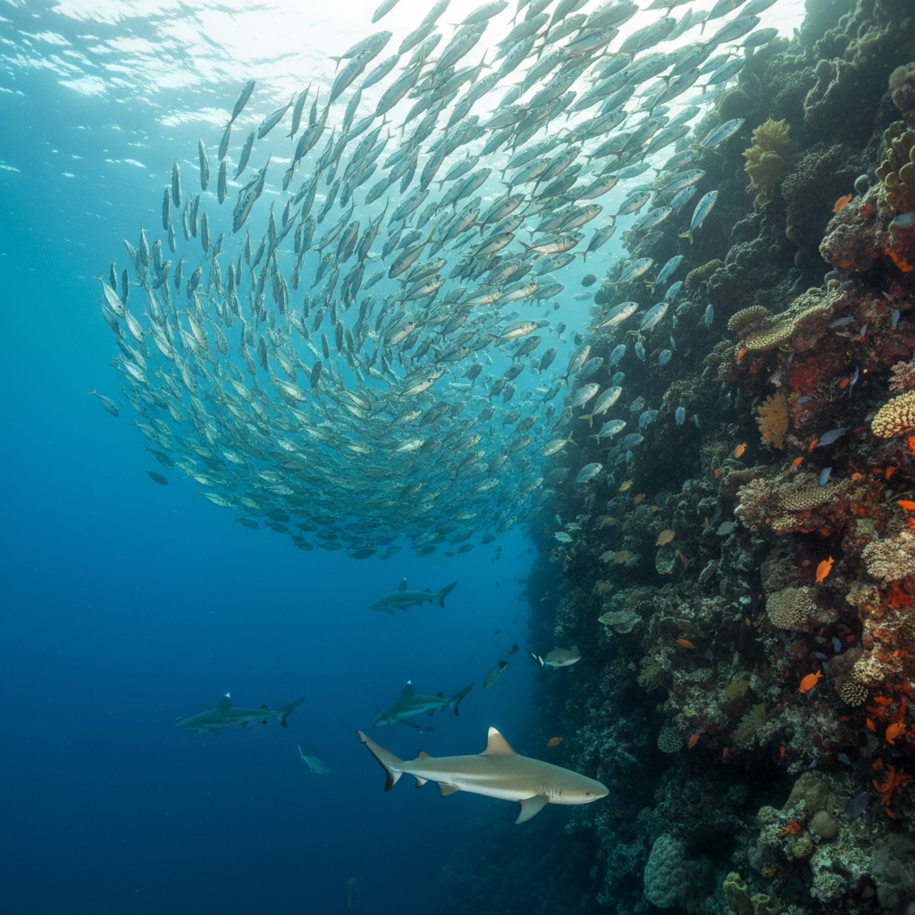Pulau Run wall diving with reef sharks